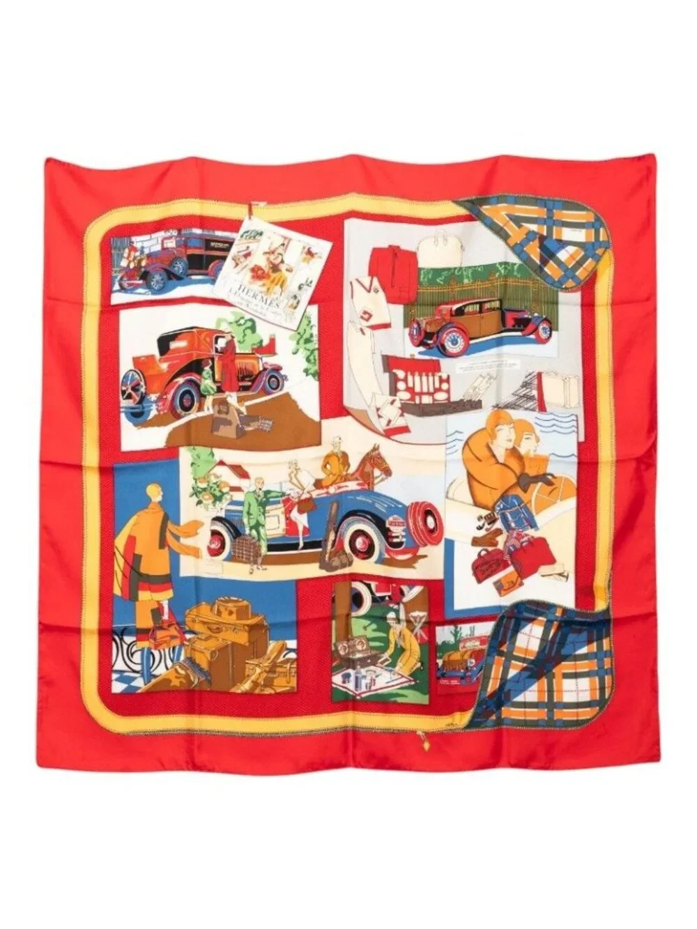 Hermes Carre 90 Confort en Automobile Car Comfort Scarf Red Multicolor Silk - Picture 1 of 8